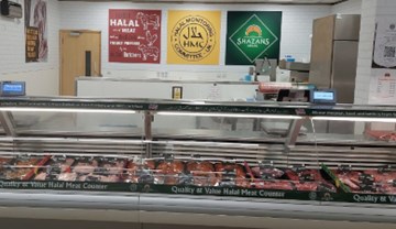 Halal meat deli counter.